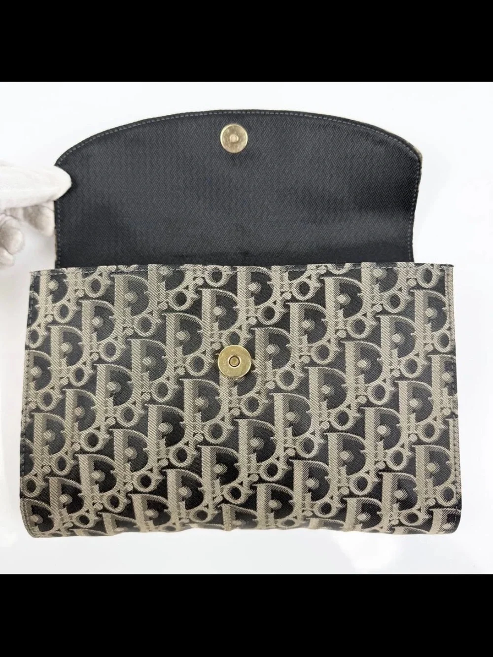 Dior Foldover Clutch in Black and Tan Signature Canvas